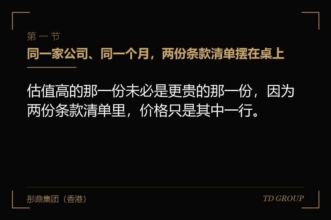 一、同一家公司、同一个月,两份条款清单摆在桌上